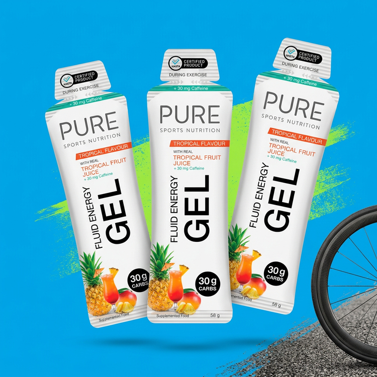 Cycling energy gels on electric blue