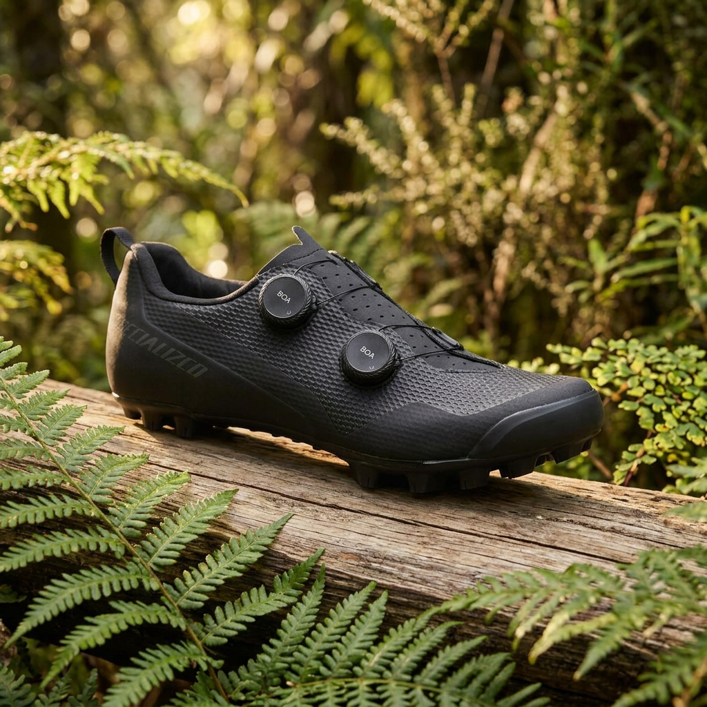 Specialized cycling shoe with native bush and ferns