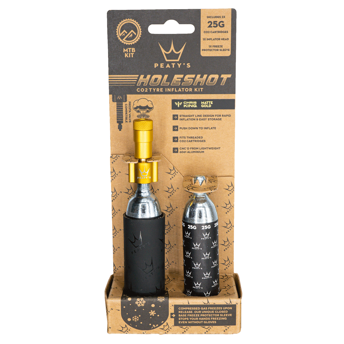 Peatys Holeshot CO2 Tyre Inflator 25g Gold