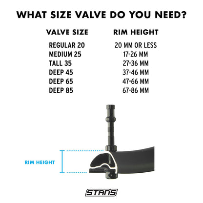 STAN'S ALLOY UNIVERSAL PLUS TUBELESS VALVE - DEEP 65 - 83MM LENGTH
