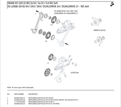 SRAM X5 9 Speed Rear Derailleur Parts