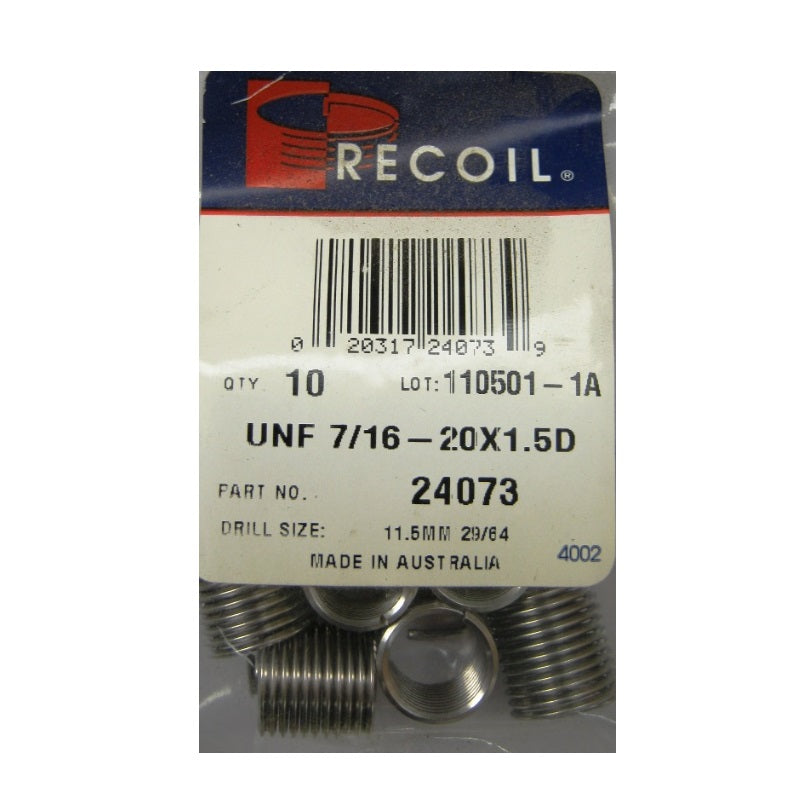 Recoil 7/16 x 20 x 1.5D SAE Thread Repair Inserts - Packaging