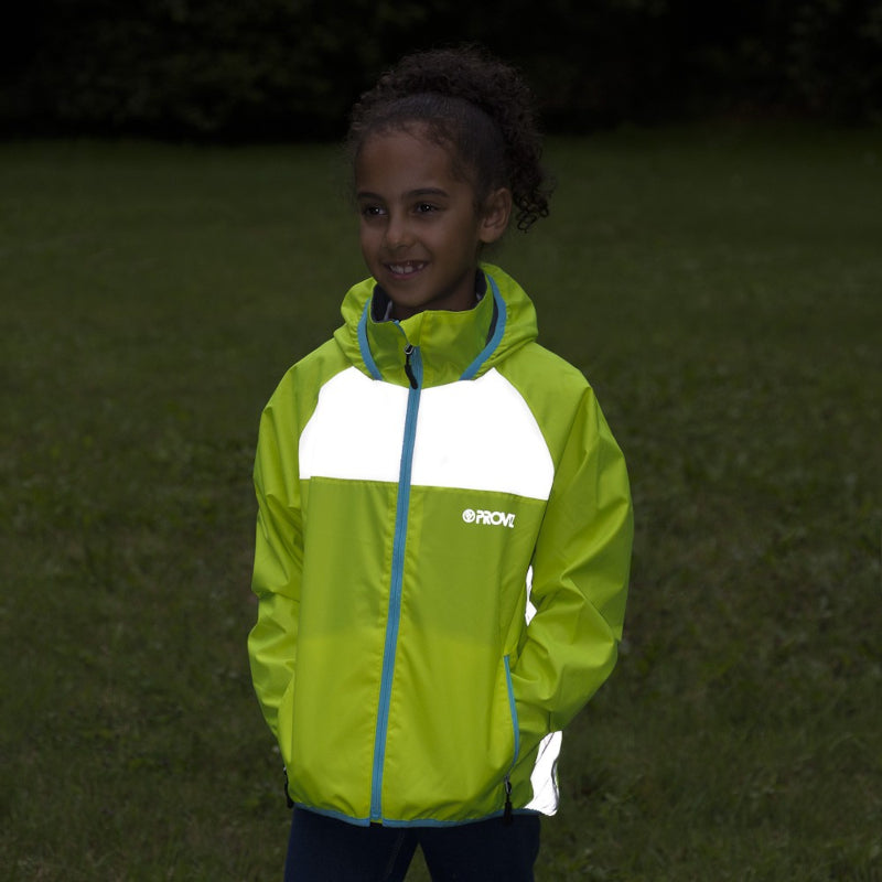 Proviz Nightrider Kids Fleece-Line Jacket Yellow - Front Nighttime